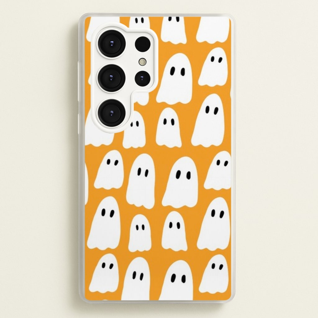 Orange Ghost Halloween Pattern - Phone Case for Galaxy S25 Ultra