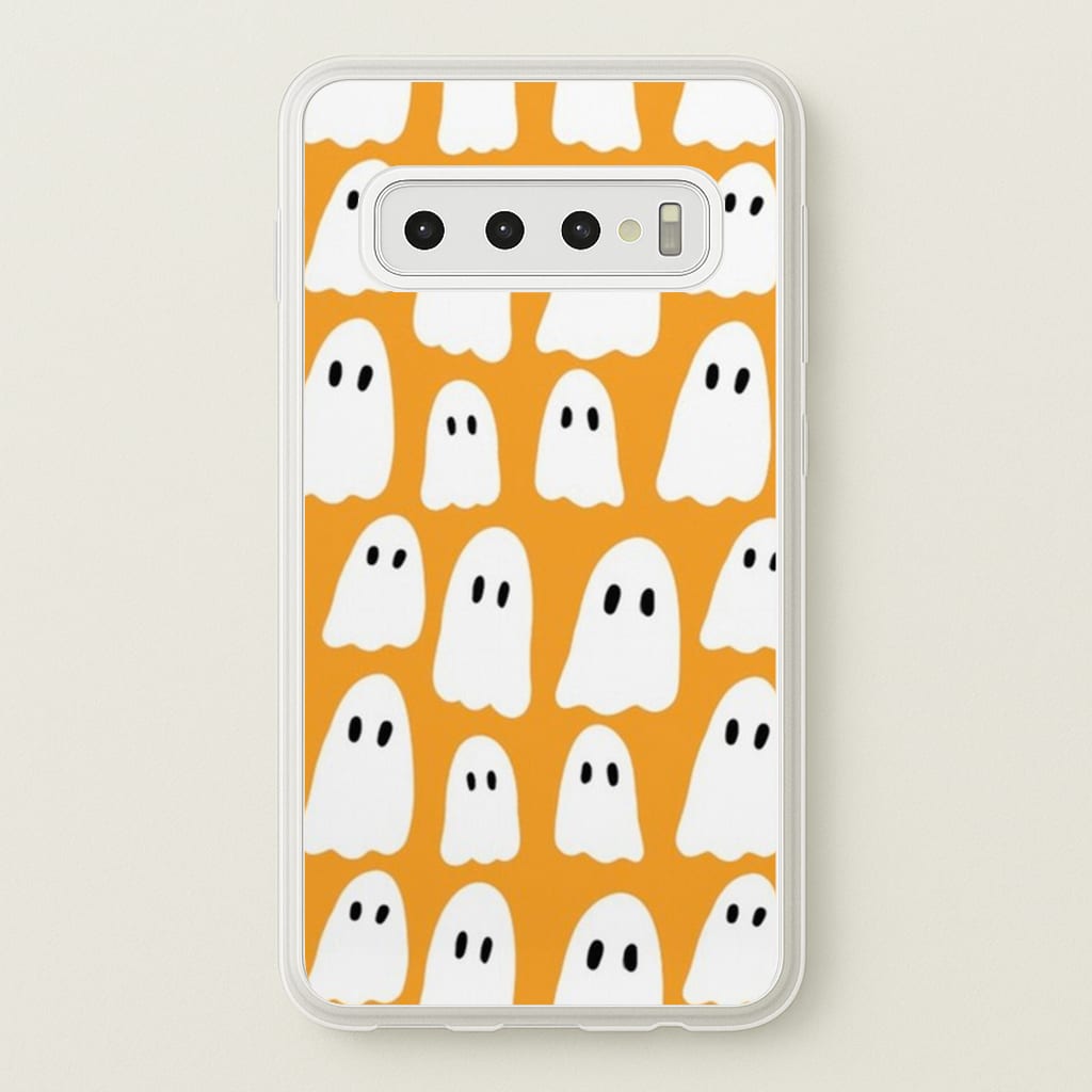 Orange Ghost Halloween Pattern - Phone Case for Galaxy S10