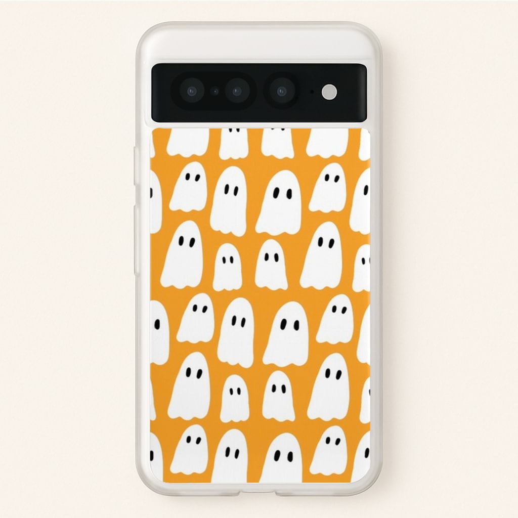 Orange Ghost Halloween Pattern - Phone Case for Google Pixel 7 Pro