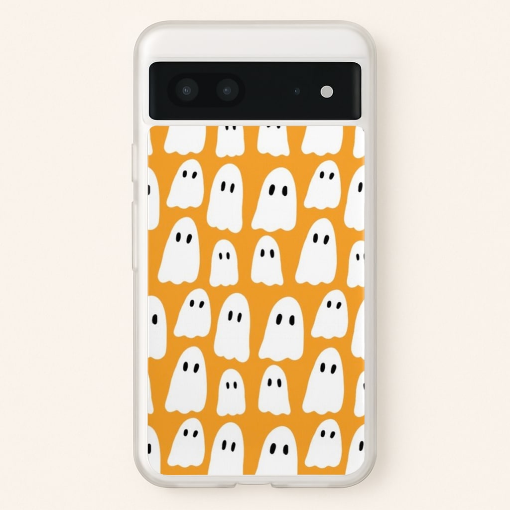 Orange Ghost Halloween Pattern - Phone Case for Google Pixel 7