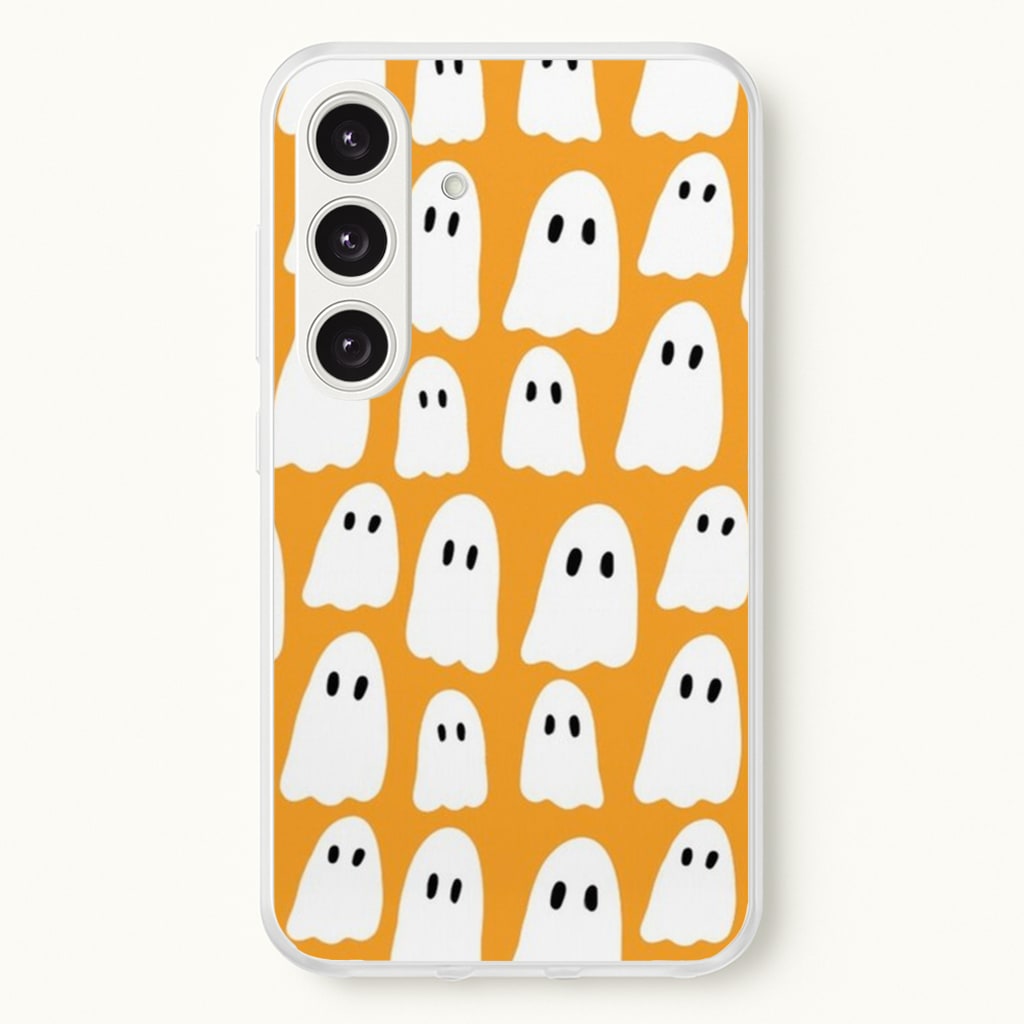 Orange Ghost Halloween Pattern - Phone Case for Galaxy S24FE
