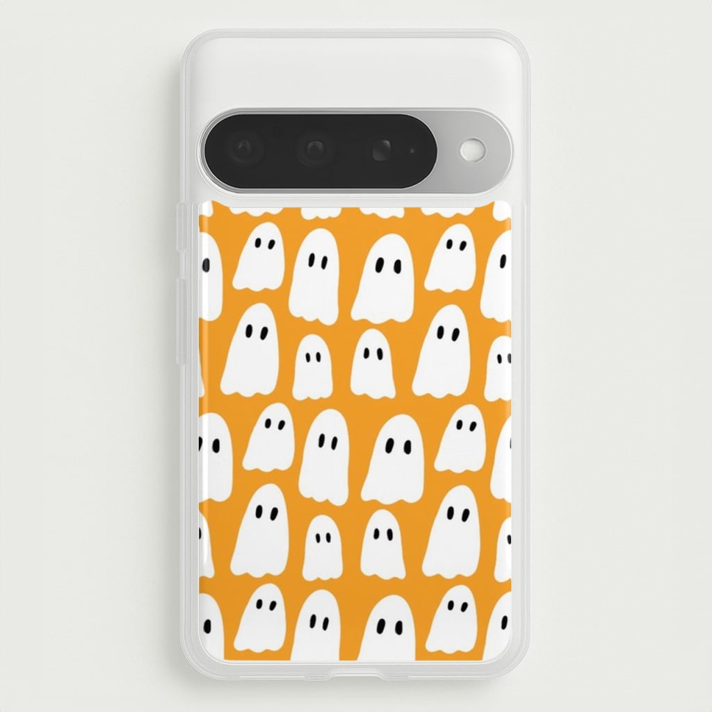 Orange Ghost Halloween Pattern Phone Case for Google Pixel 10 Pro XL