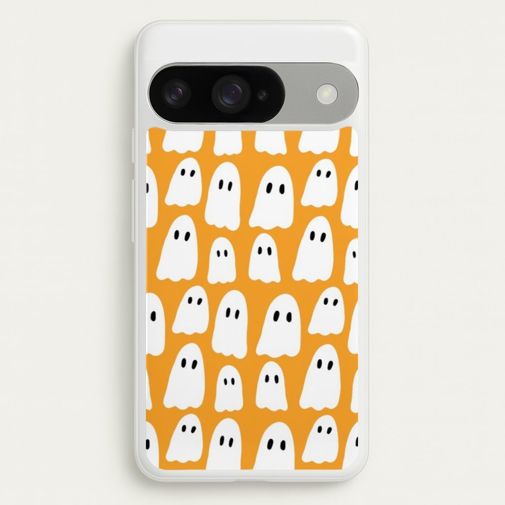 Orange Ghost Halloween Pattern Phone Case for Google Pixel 10 / 10 Pro