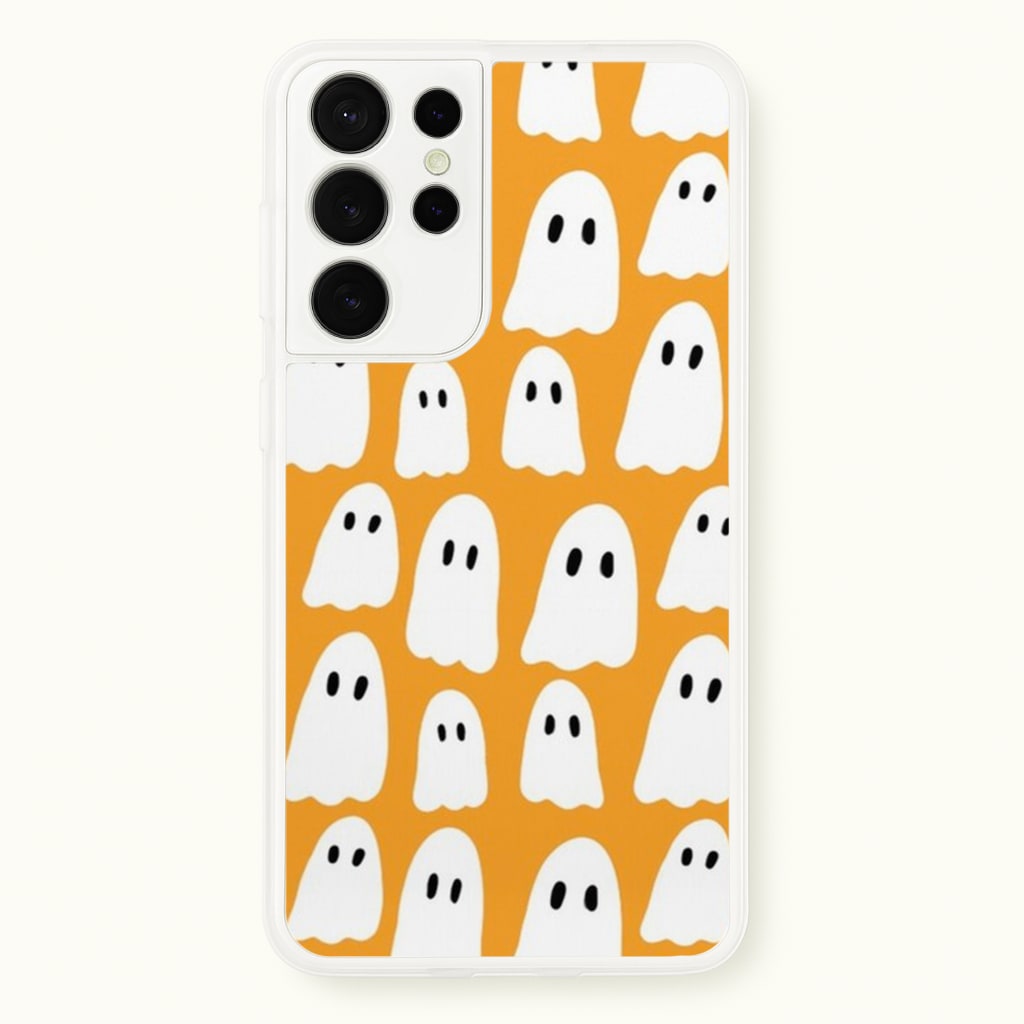 Orange Ghost Halloween Pattern - Phone Case for Galaxy S21 Ultra