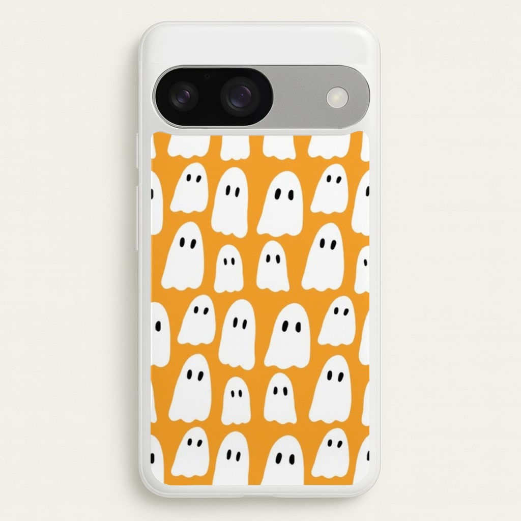 Orange Ghost Halloween Pattern - Phone Case for Google Pixel 9 / 9 Pro