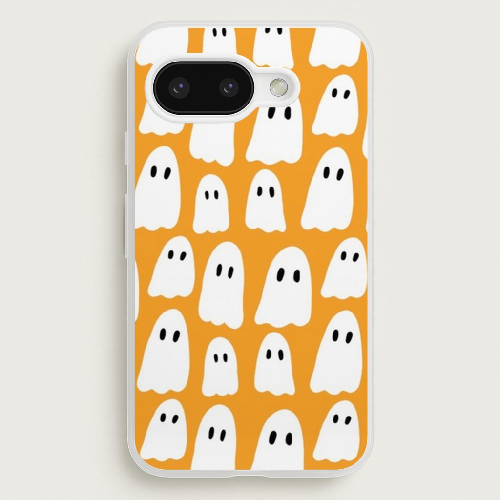 Orange Ghost Halloween Pattern - Phone Case for Google Pixel 9a