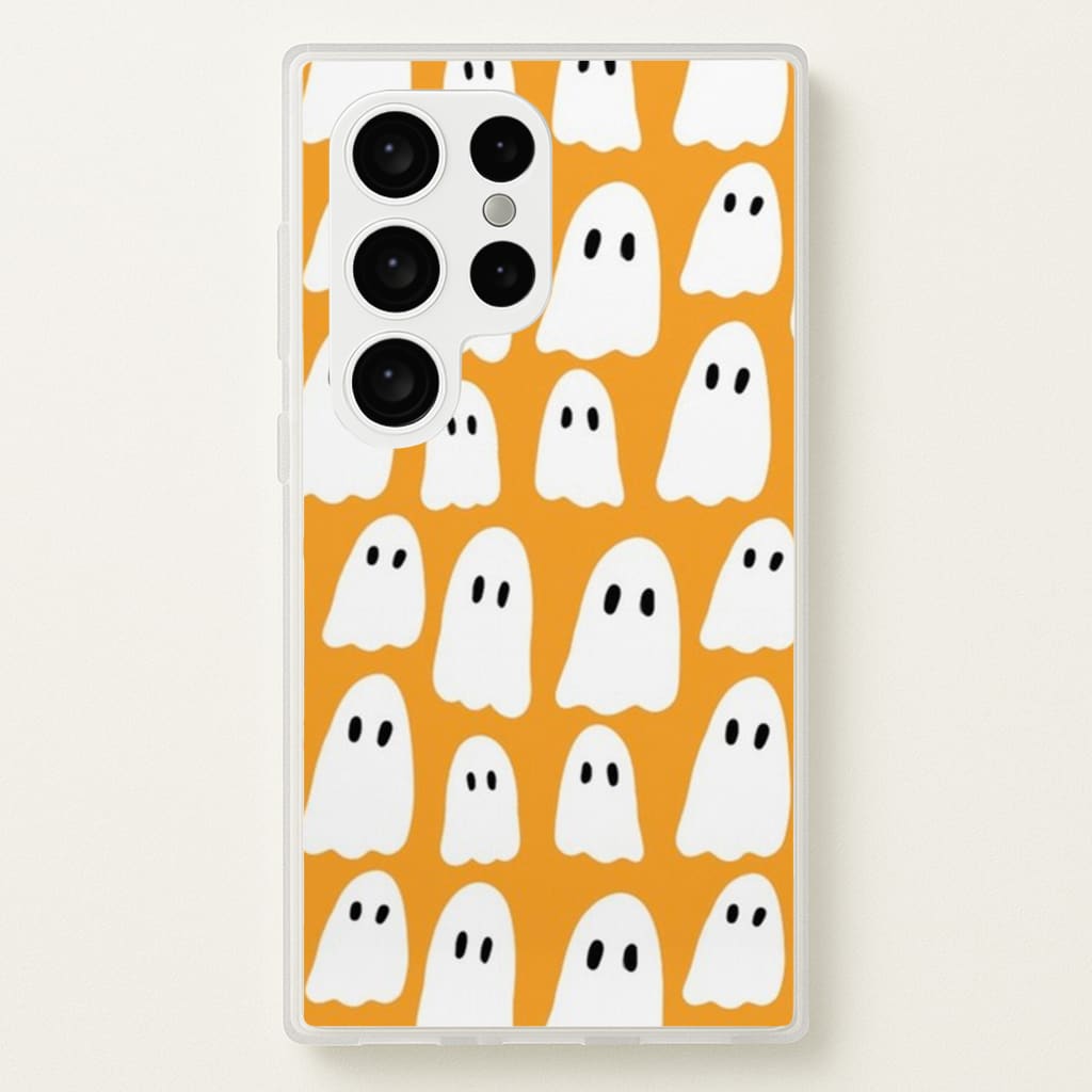 Orange Ghost Halloween Pattern - Phone Case for Galaxy S24 Ultra