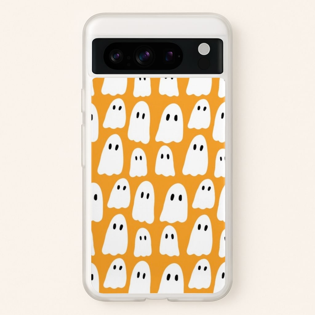 Orange Ghost Halloween Pattern - Phone Case for Google Pixel 8 Pro