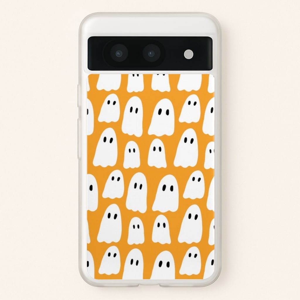Orange Ghost Halloween Pattern - Phone Case for Google Pixel 8a