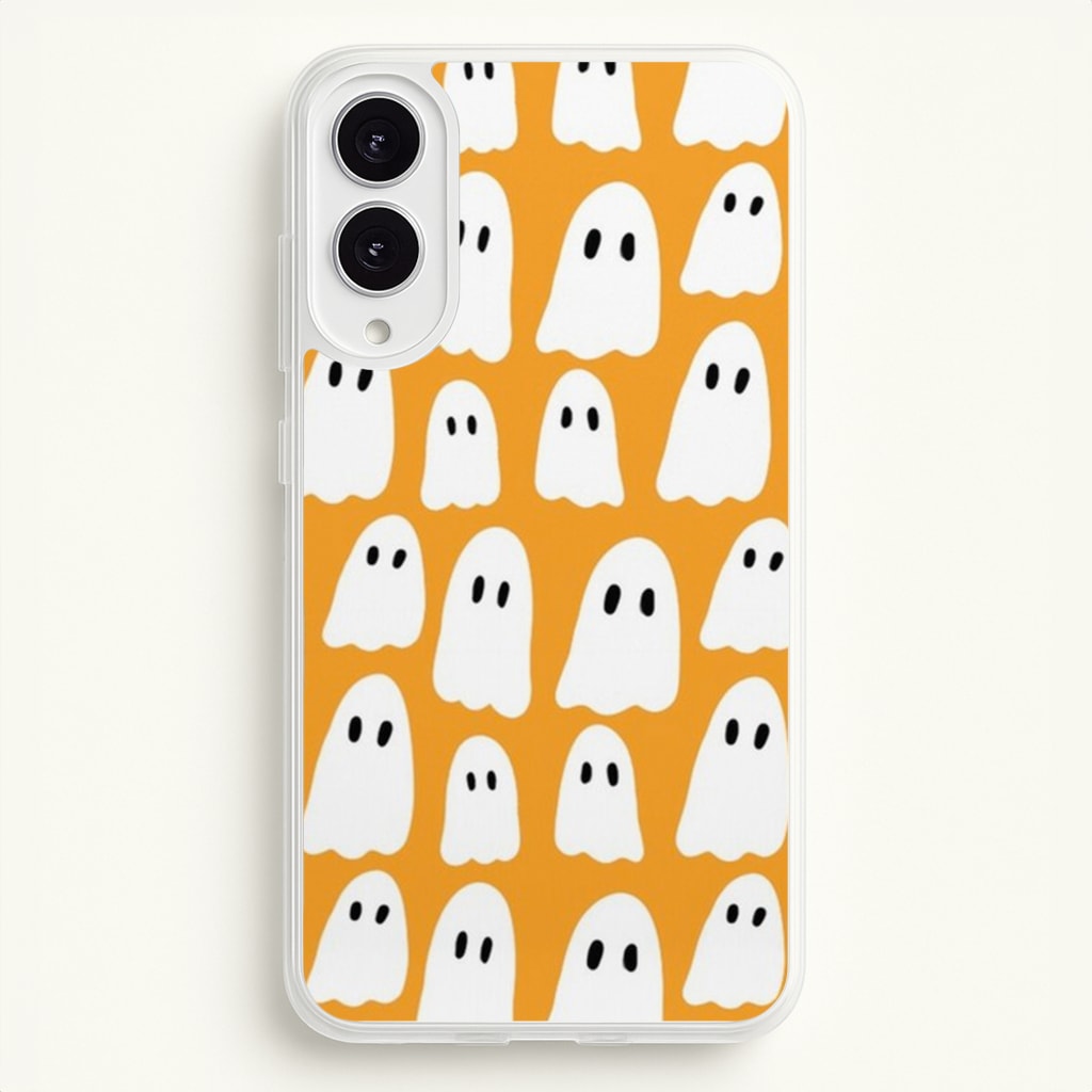 Orange Ghost Halloween Pattern - Phone Case for Galaxy S25 Edge