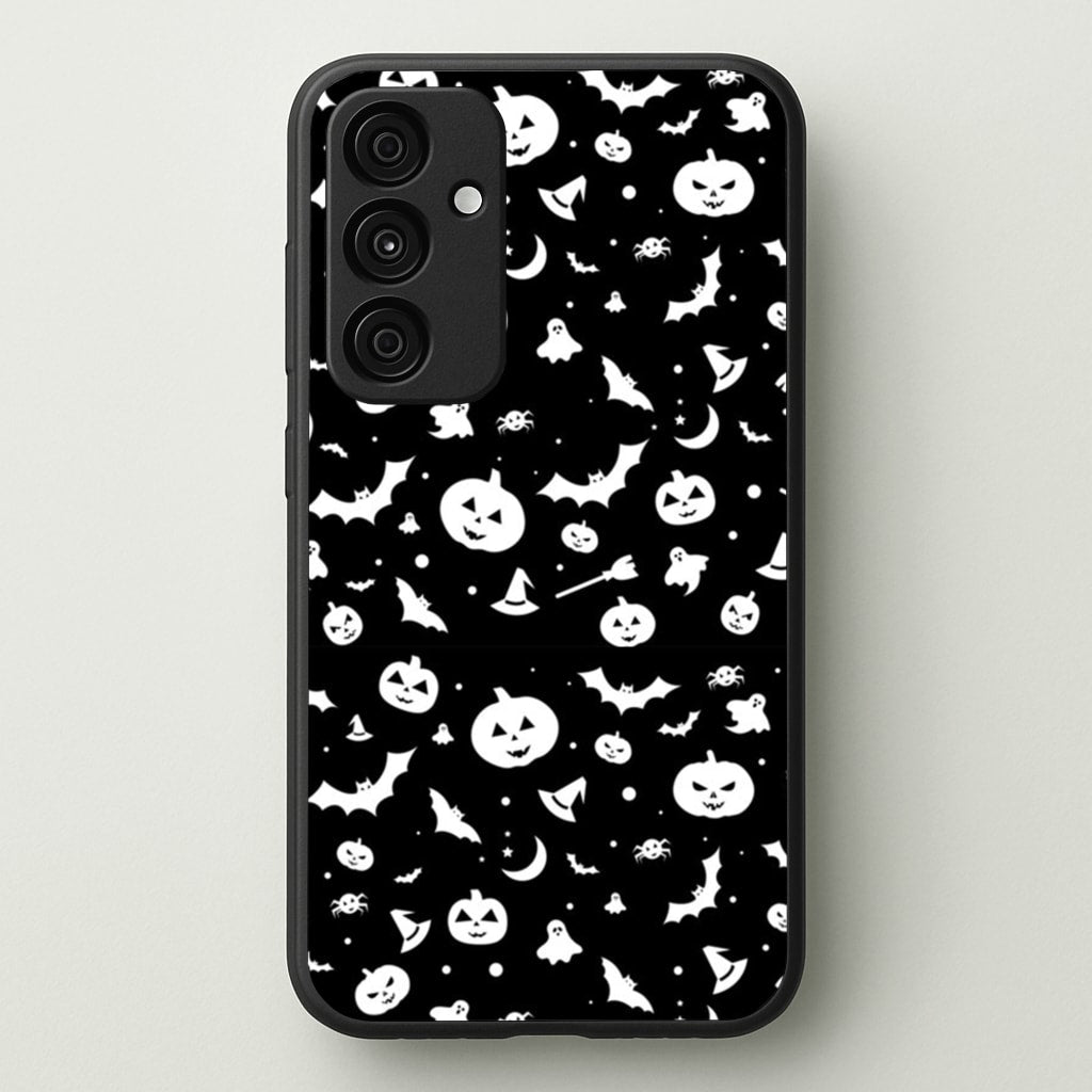 Black and White Halloween Pattern - Phone Case for Galaxy A55