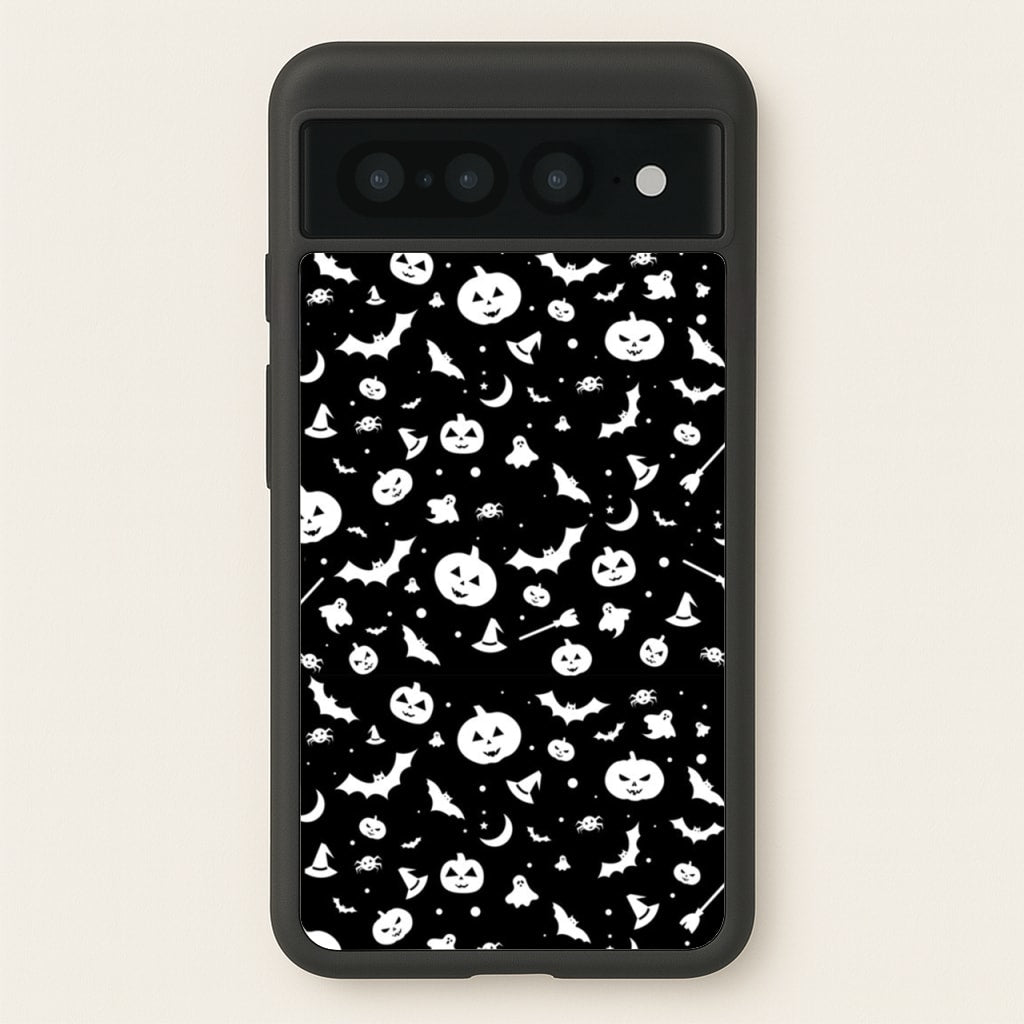 Black and White Halloween Pattern - Phone Case for Google Pixel 7 Pro