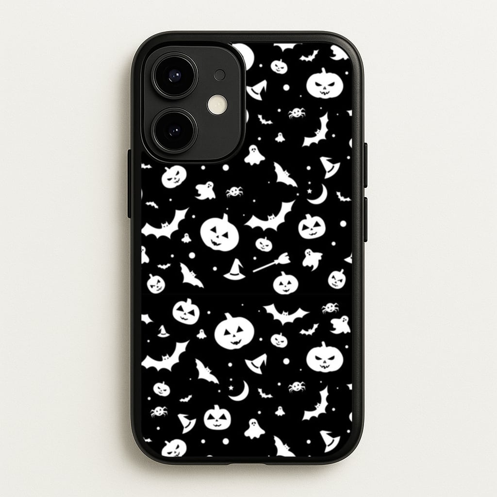 Black and White Halloween Pattern - Phone Case for iPhone 12 Mini