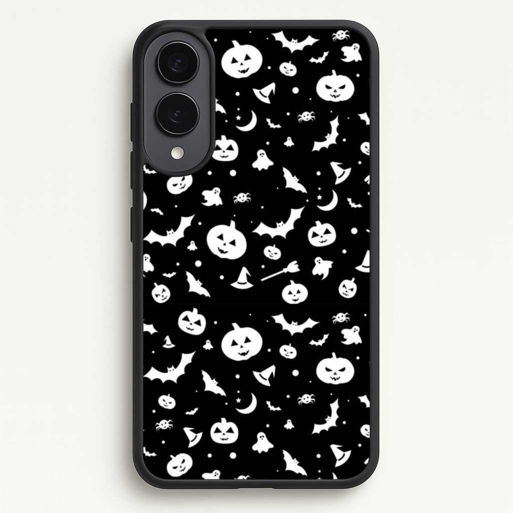 Black and White Halloween Pattern - Phone Case for Galaxy S25 Edge