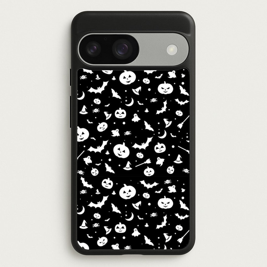 Black and White Halloween Pattern - Phone Case for Google Pixel 9 / 9 Pro