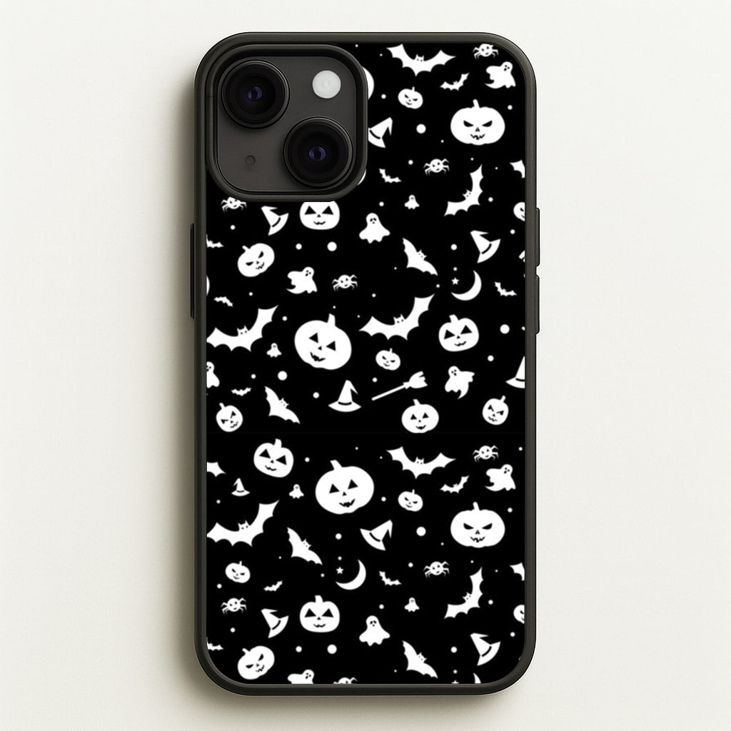 Black and White Halloween Pattern - Phone Case for iPhone 13 Mini