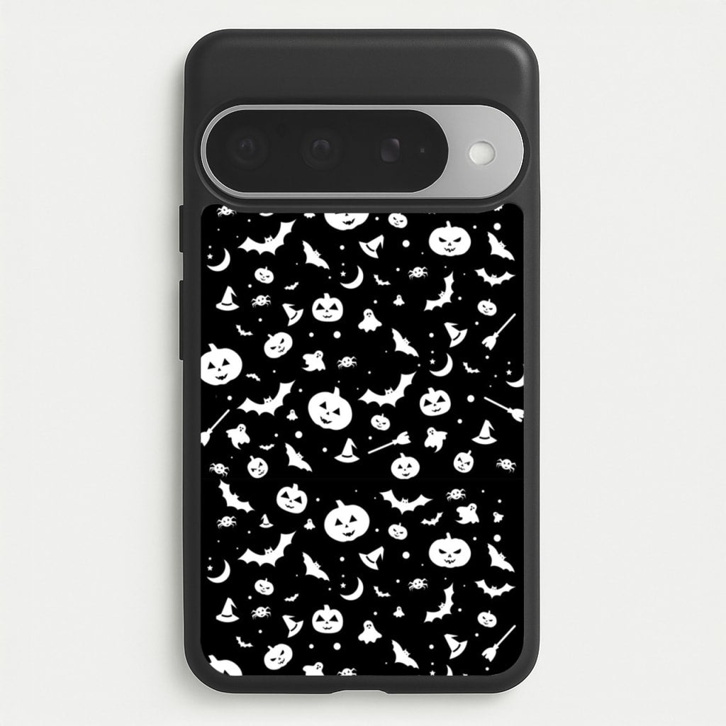 Black and White Halloween Pattern Phone Case for Google Pixel 10 Pro XL