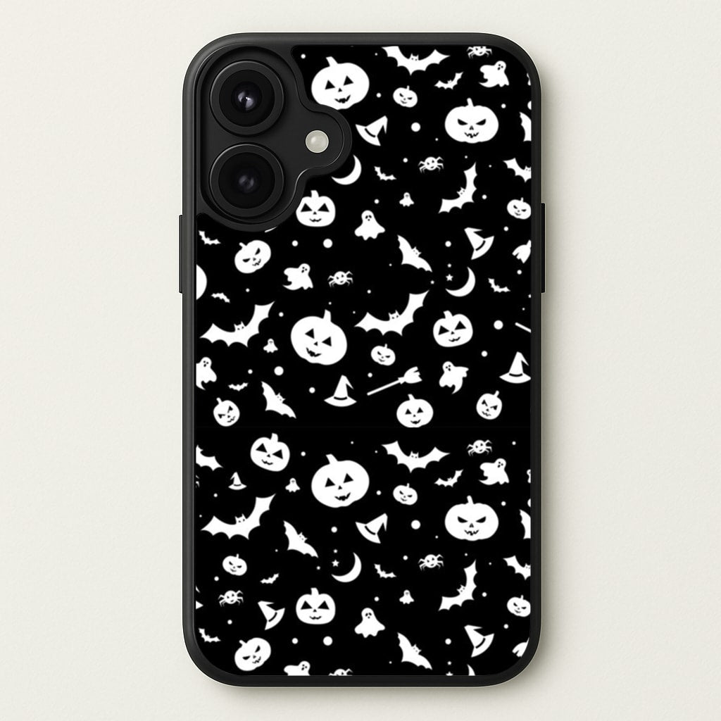 Black and White Halloween Pattern Phone Case for iPhone 17