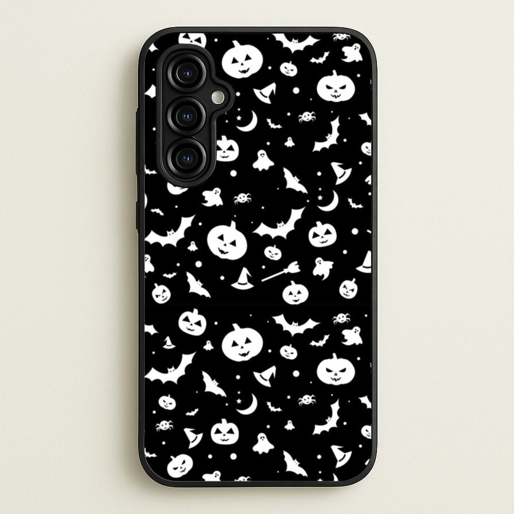 Black and White Halloween Pattern - Phone Case for Galaxy A54