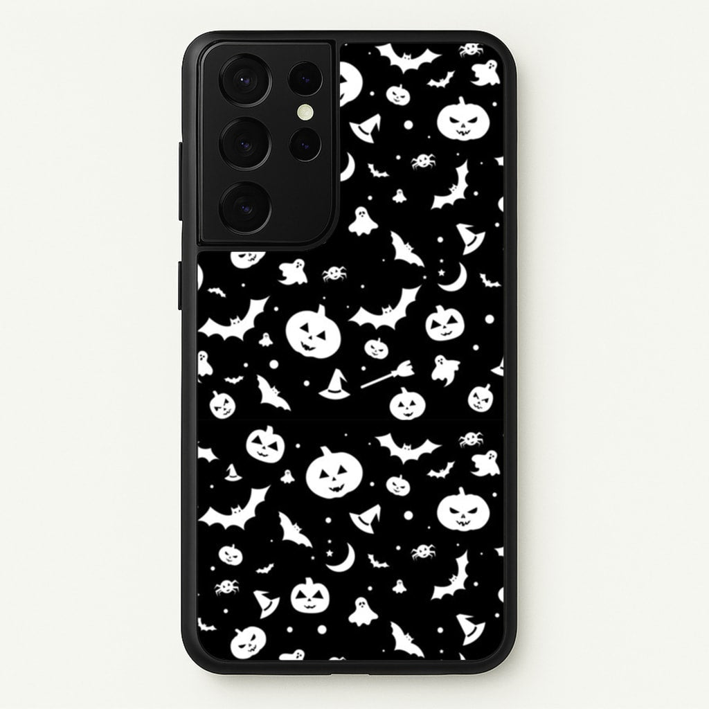 Black and White Halloween Pattern - Phone Case for Galaxy S21 Ultra
