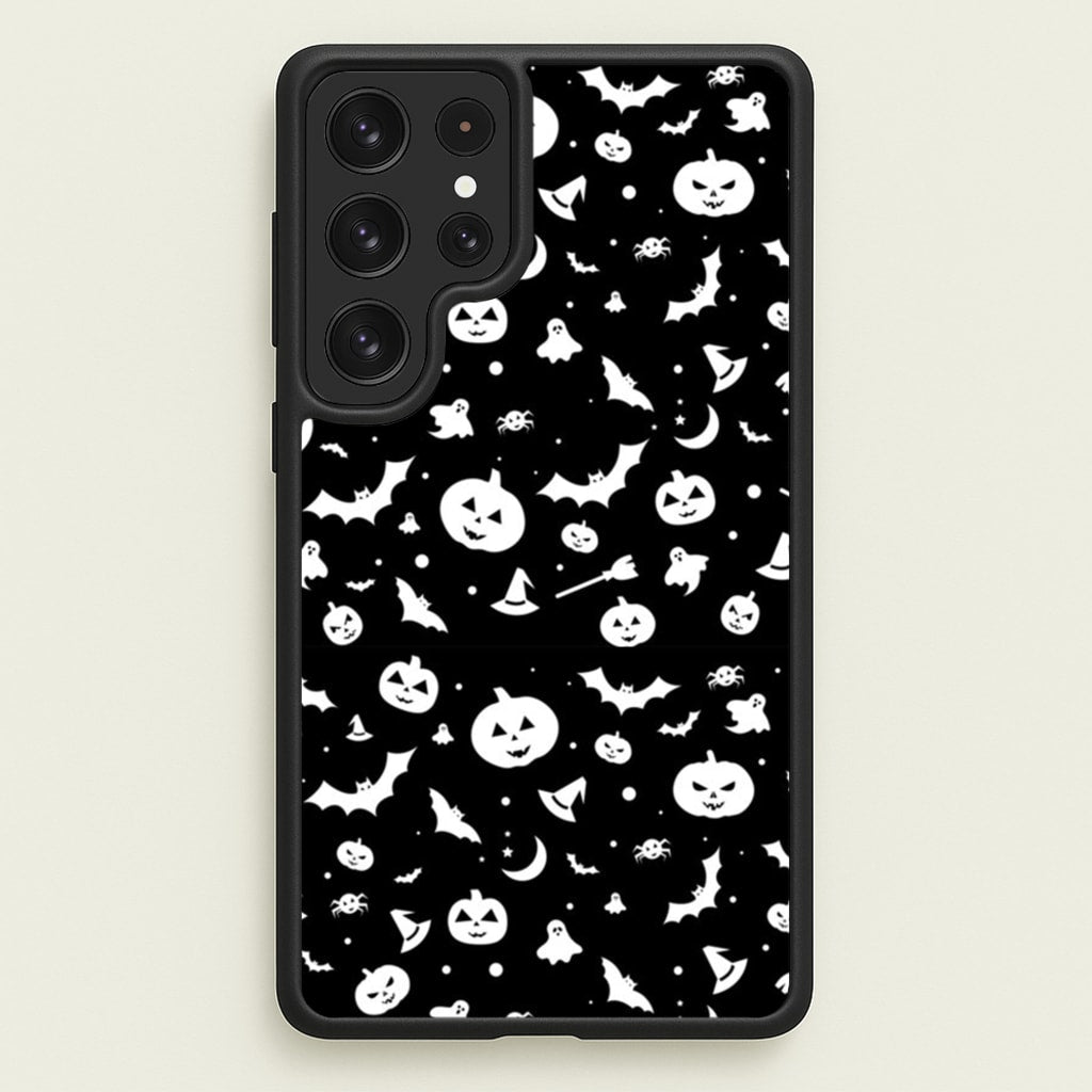 Black and White Halloween Pattern - Phone Case for Galaxy S22 Ultra