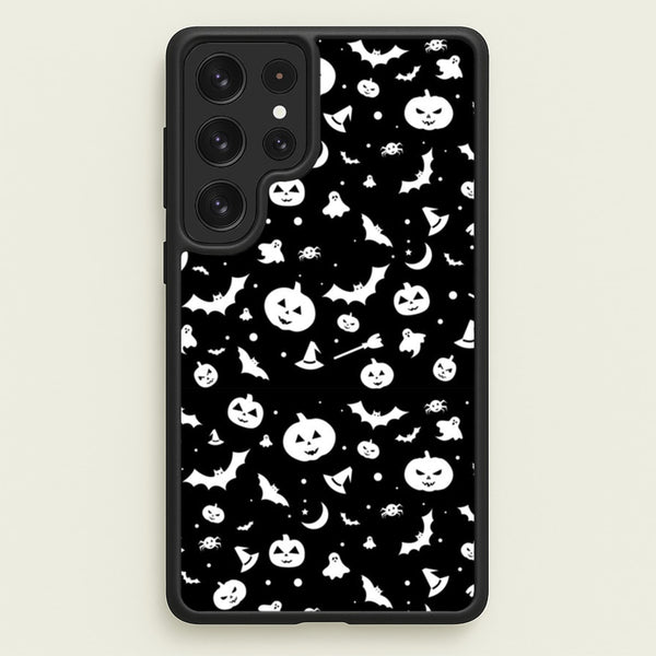 Black and White Halloween Pattern - Phone Case for Galaxy S22 Ultra