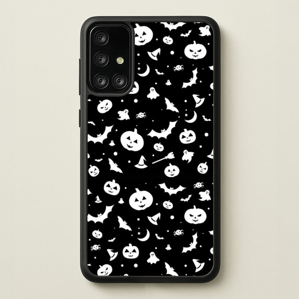 Black and White Halloween Pattern - Phone Case for Galaxy A71