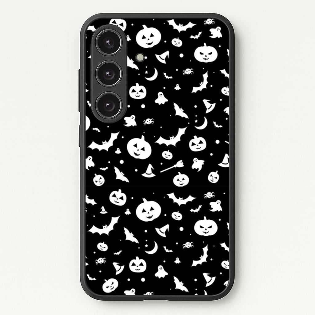 Black and White Halloween Pattern - Phone Case for Galaxy S25 Plus