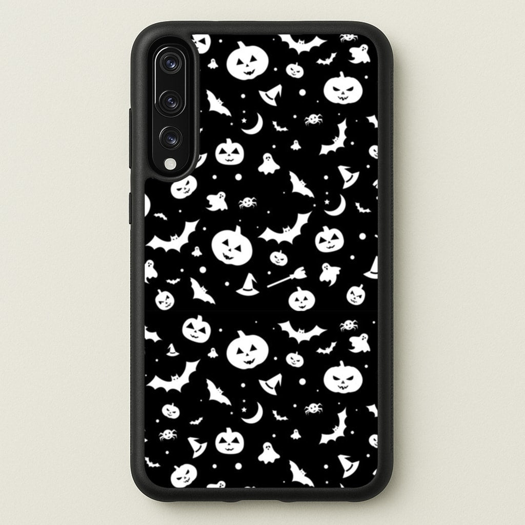 Black and White Halloween Pattern - Phone Case for Huawei P20 Pro