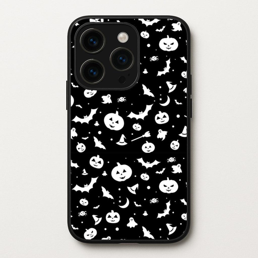 Black and White Halloween Pattern - Phone Case for iPhone 15 Pro Max