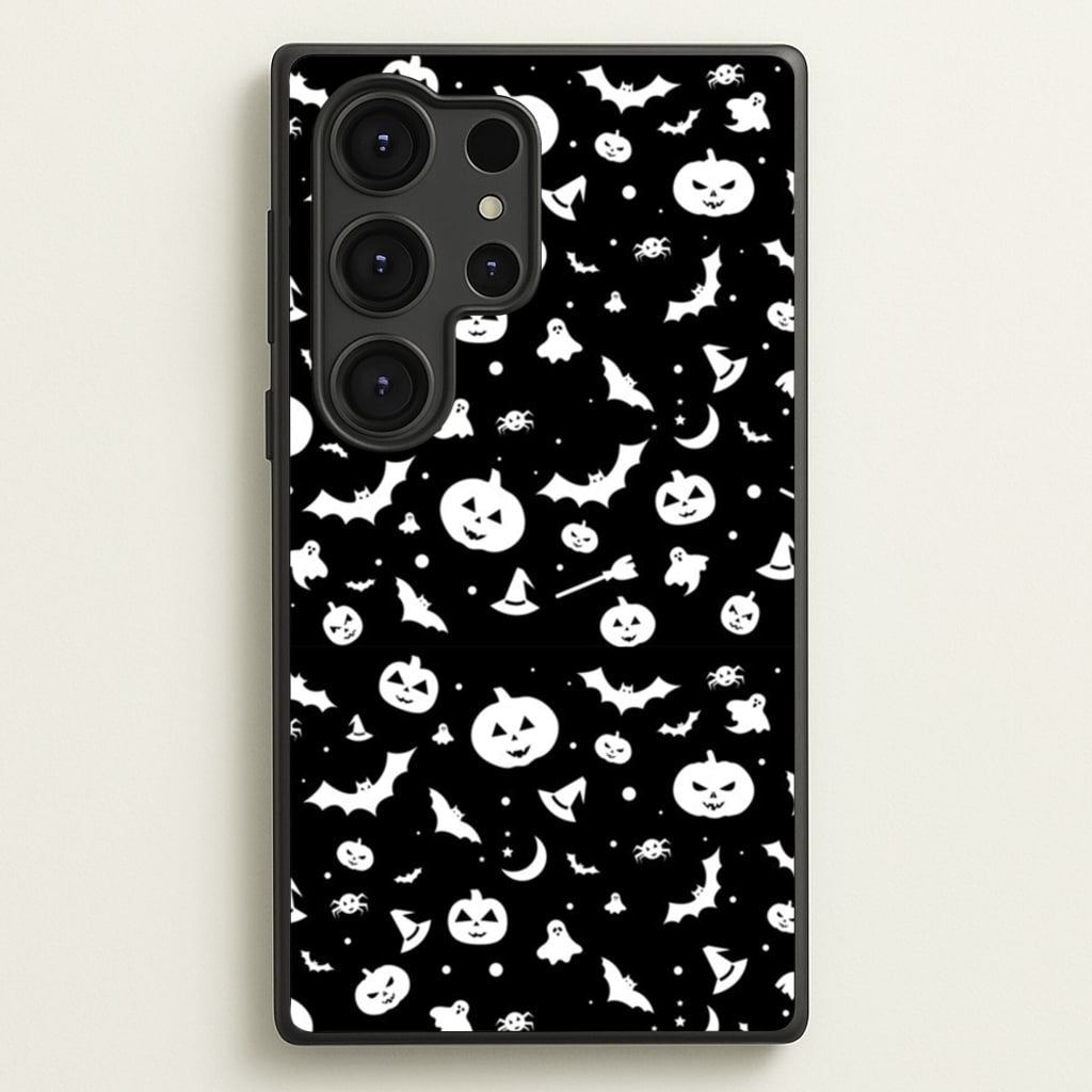 Black and White Halloween Pattern - Phone Case for Galaxy S25 Ultra