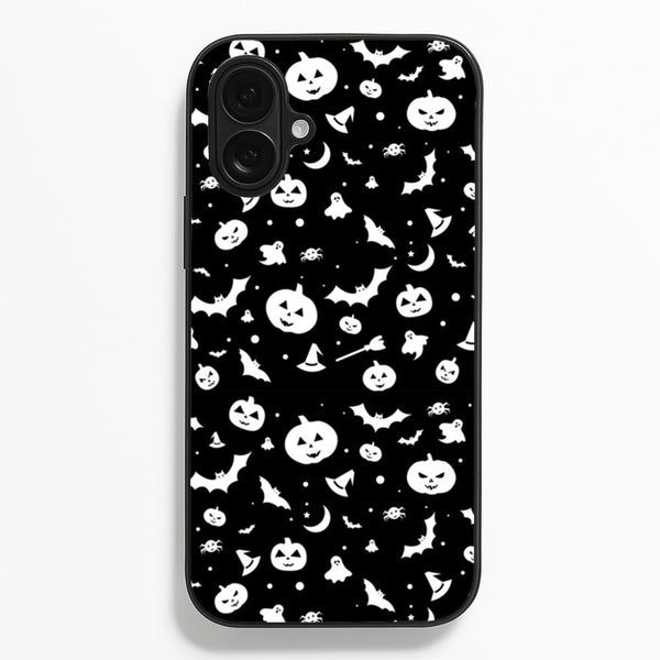 Black and White Halloween Pattern - Phone Case for iPhone 16 Plus