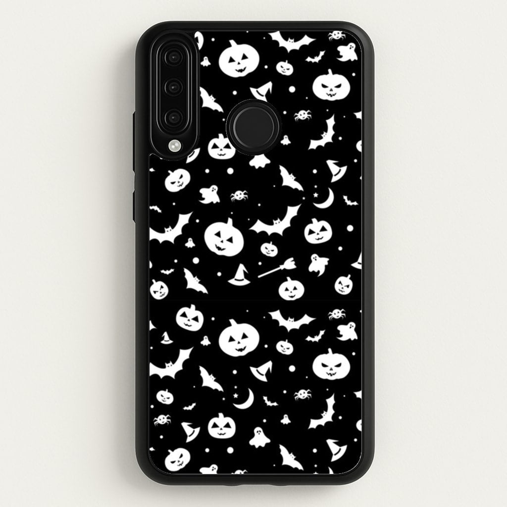 Black and White Halloween Pattern - Phone Case for Huawei P30 Lite