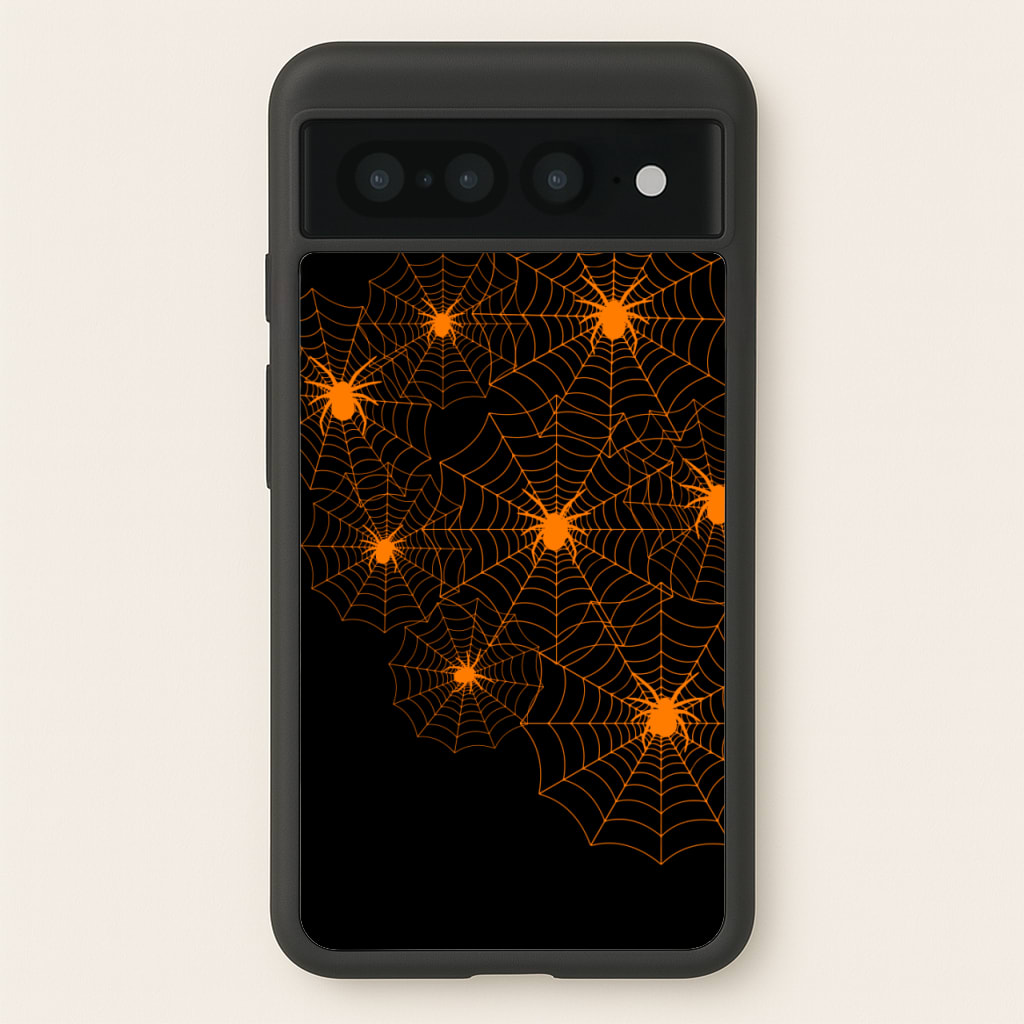 Orange Spider Web - Halloween Phone Case for Google Pixel 7 Pro
