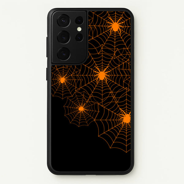 Orange Spider Web - Halloween Phone Case for Galaxy S21 Ultra