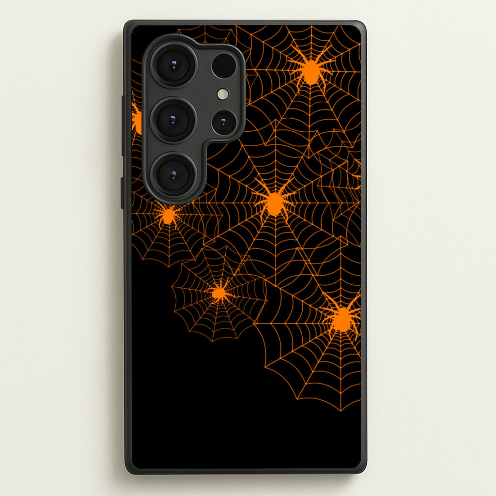 Orange Spider Web - Halloween Phone Case for Galaxy S25 Ultra
