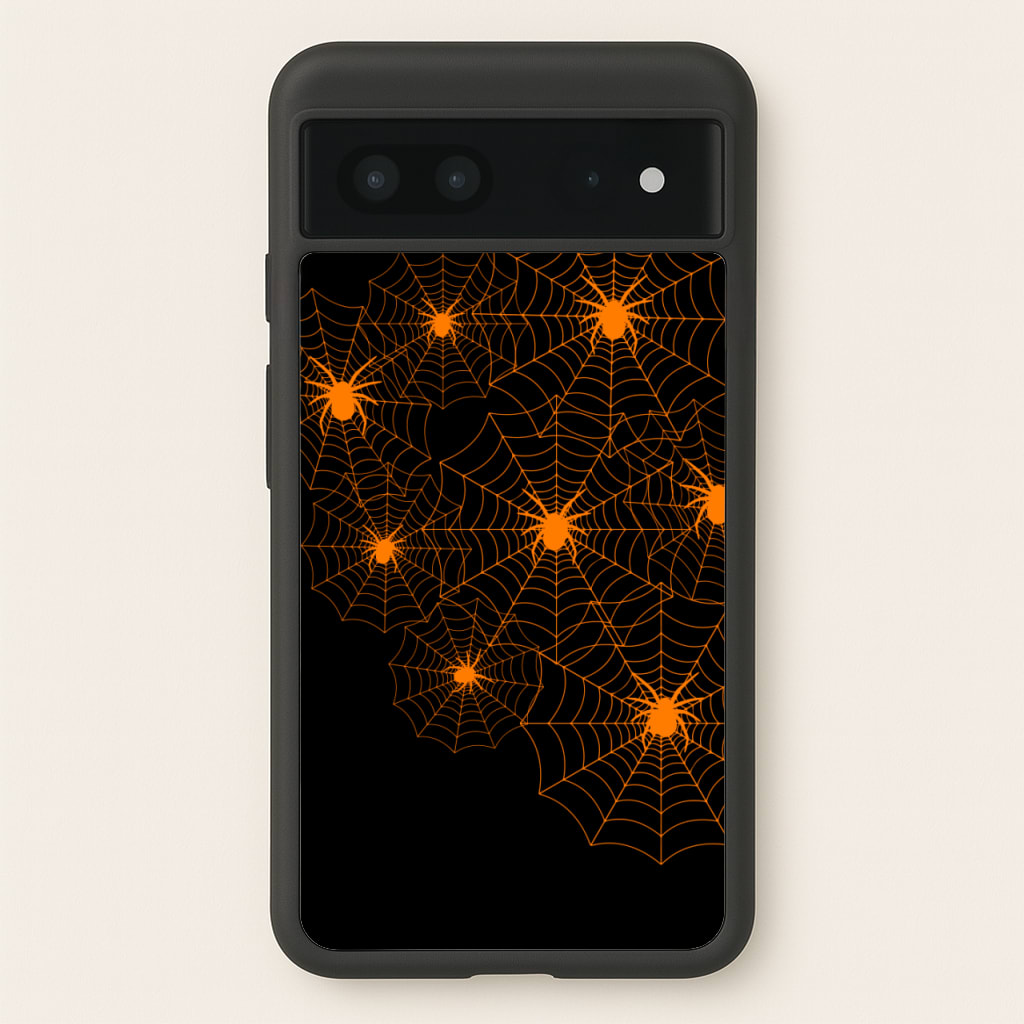 Orange Spider Web - Halloween Phone Case for Google Pixel 7