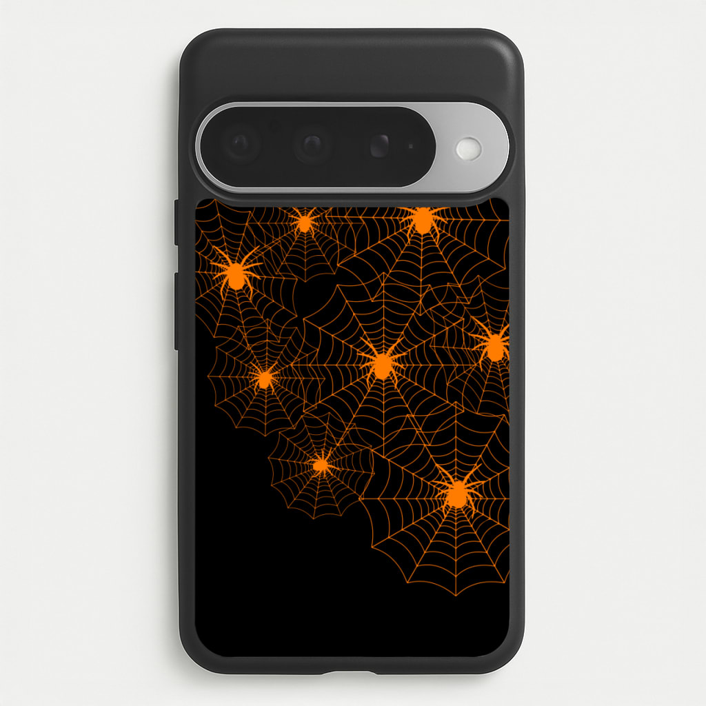 Orange Spider Web Phone Case for Google Pixel 10 Pro XL