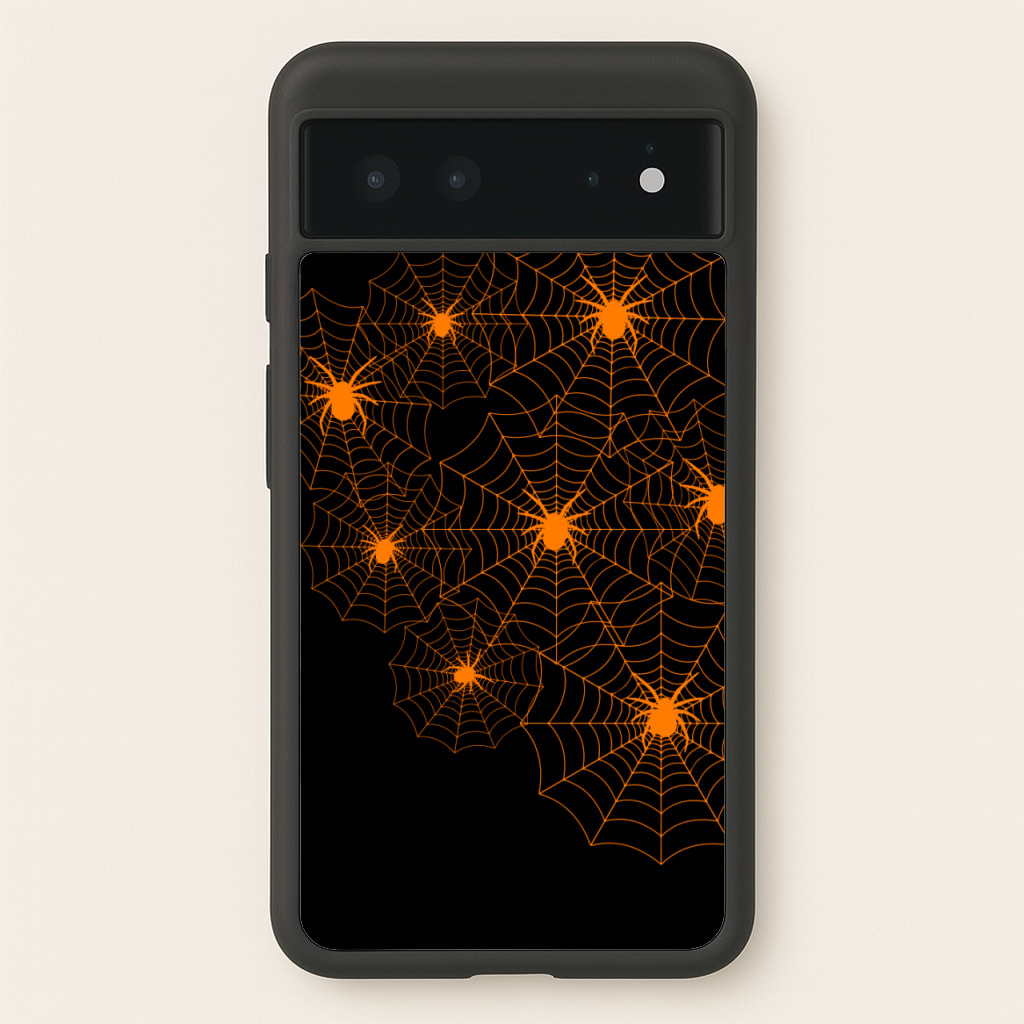 Orange Spider Web - Halloween Phone Case for Google Pixel 6