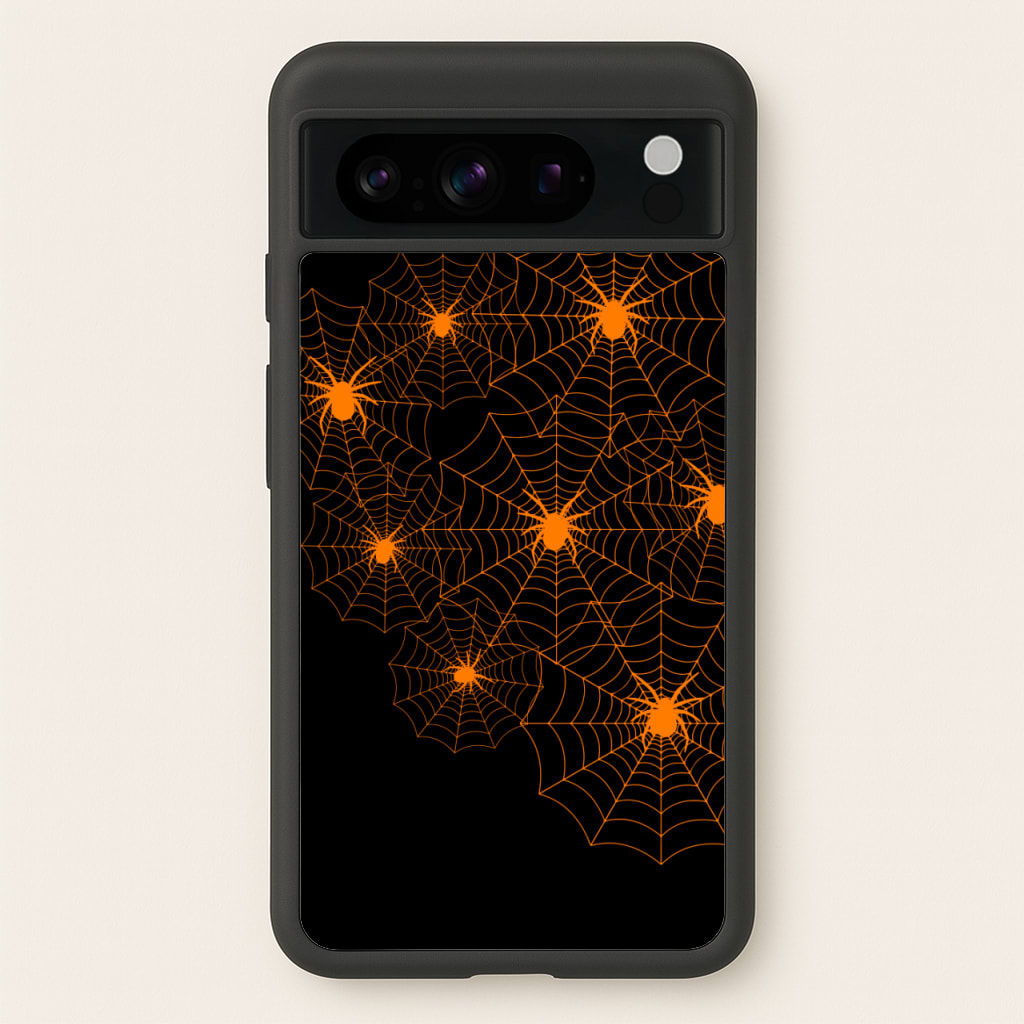 Orange Spider Web - Halloween Phone Case for Google Pixel 8 Pro
