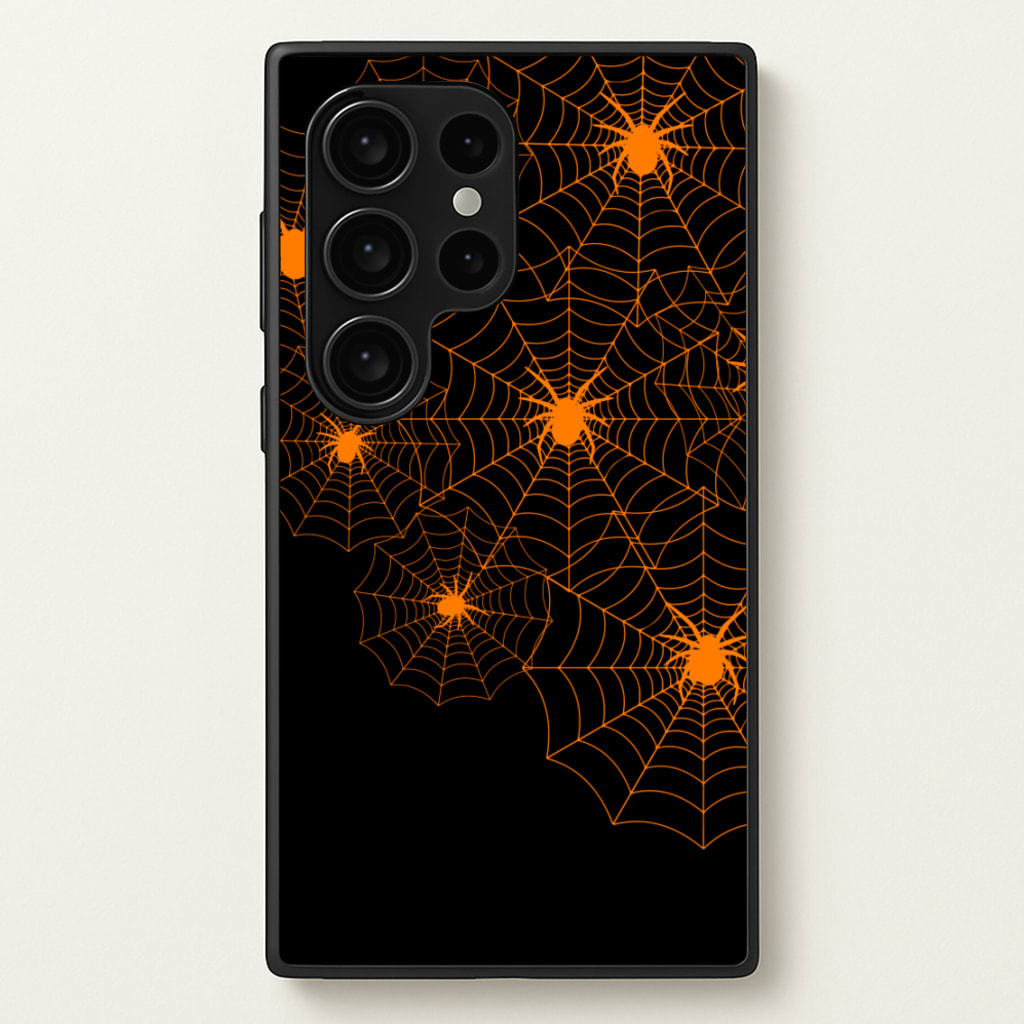 Orange Spider Web - Halloween Phone Case for Galaxy S24 Ultra