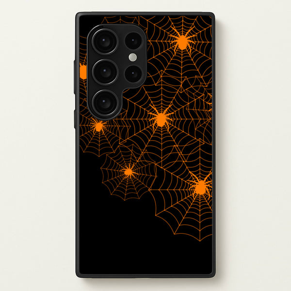 Orange Spider Web - Halloween Phone Case for Galaxy S24 Ultra