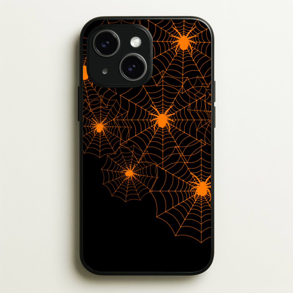 Orange Spider Web - Halloween Phone Case for iPhone 15 Plus