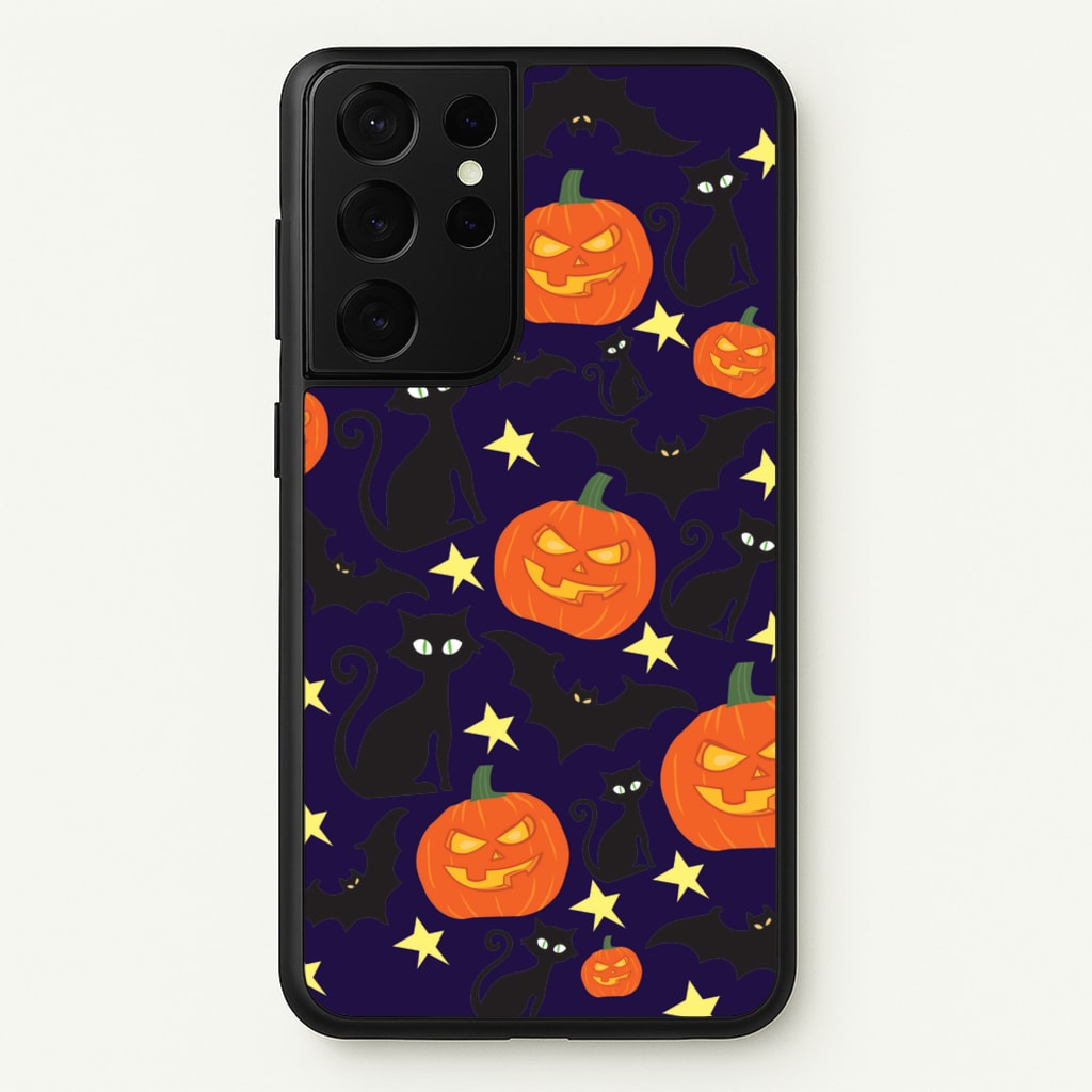 Pumpkin And Cats - Halloween - Halloween Phone Case for Galaxy S21 Ultra