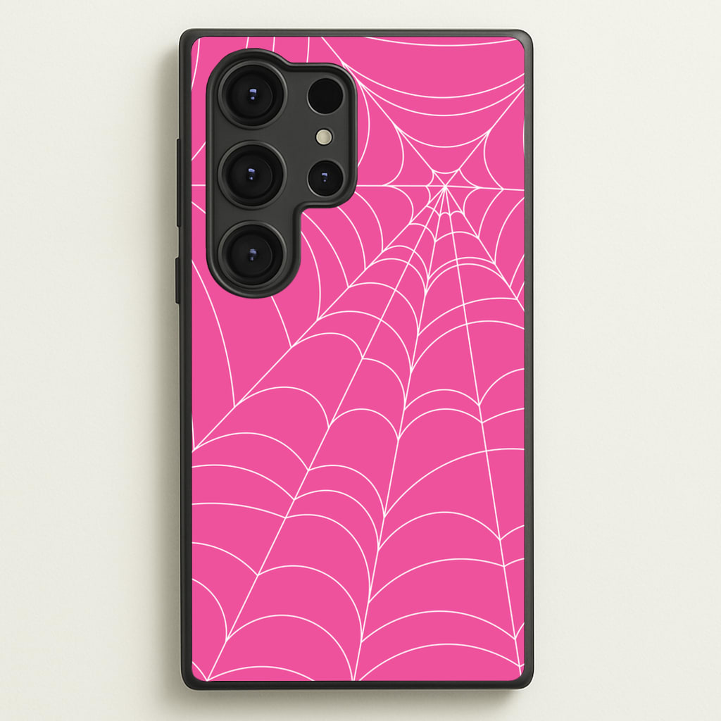 Pink Cobwebs Pattern - Halloween Phone Case for Galaxy S25 Ultra