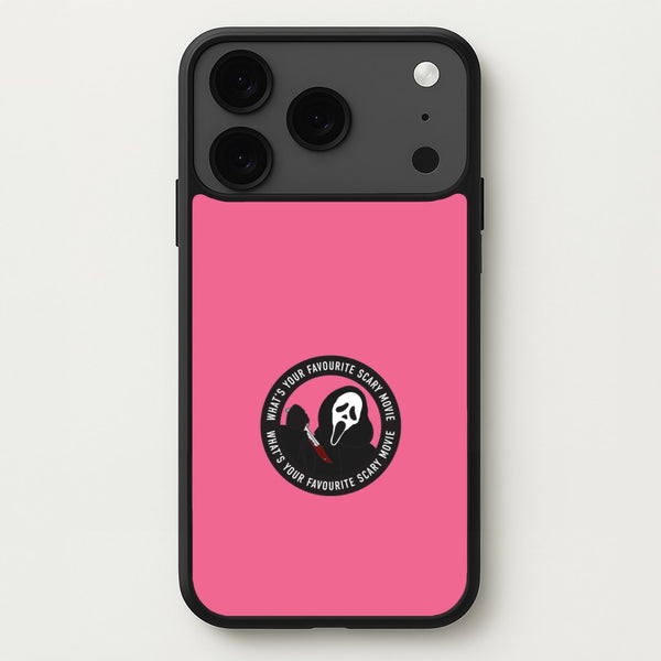 What's Your Favourite Scary Movie Badge Phone Case for iPhone 17 Pro Max
