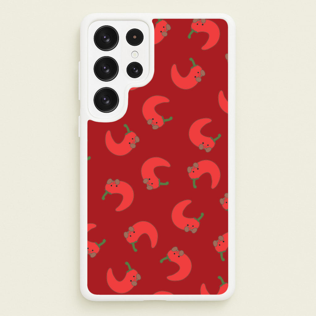 Red Chilli Pattern - Plushy Phone Case for Galaxy S23 Ultra