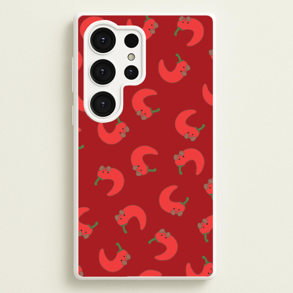 Red Chilli Pattern - Plushy Phone Case for Galaxy S25 Ultra