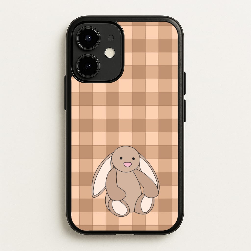 Bunny Checkered Pattern - Plushy Phone Case for iPhone 12 / 12 Pro