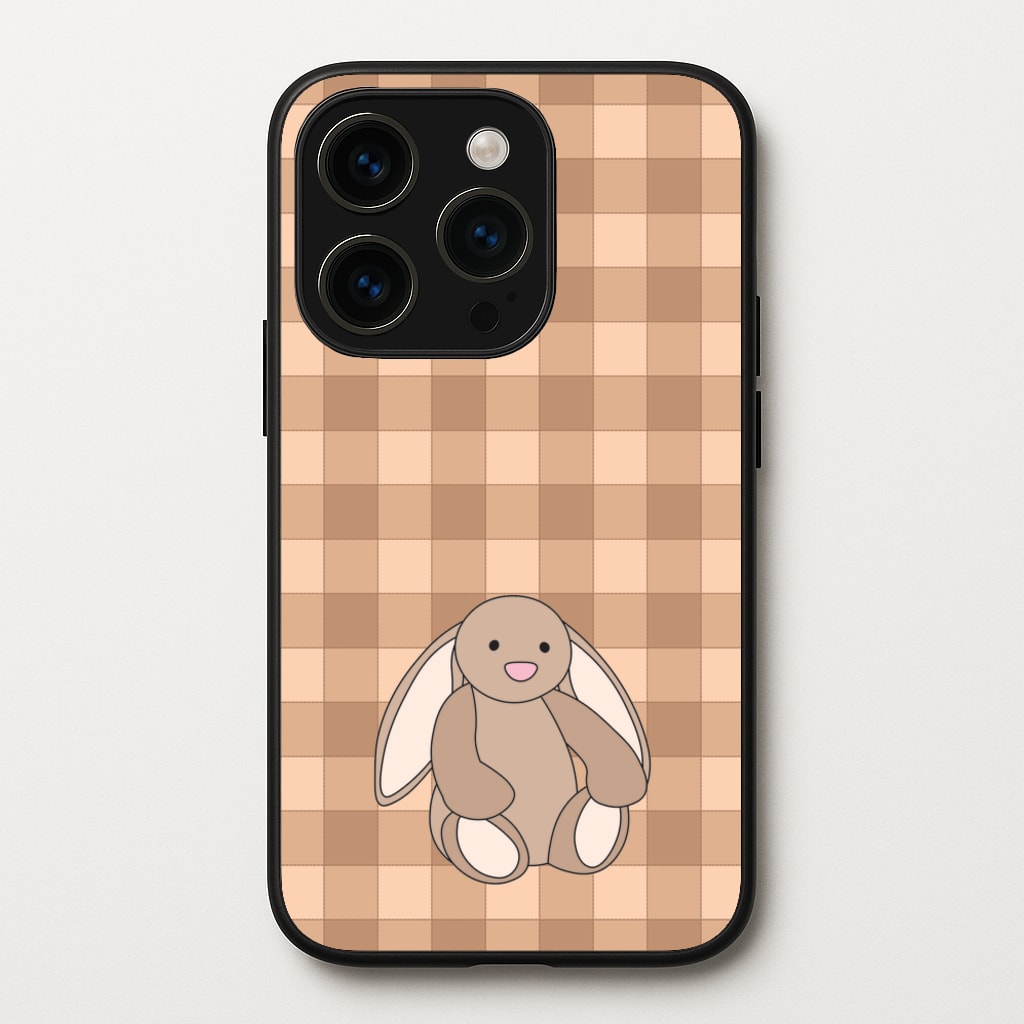 Bunny Checkered Pattern - Plushy Phone Case for iPhone 15 Pro
